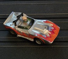 TYCO CORVETTE SILVER / ORANGE / FLAMES SLOT CAR COMPLETE RUNS GREAT SERVICED