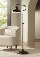 Ferris Rustic Pharmacy Floor Lamp 57" Tall Bronze Faux Wood Adjustable Reading