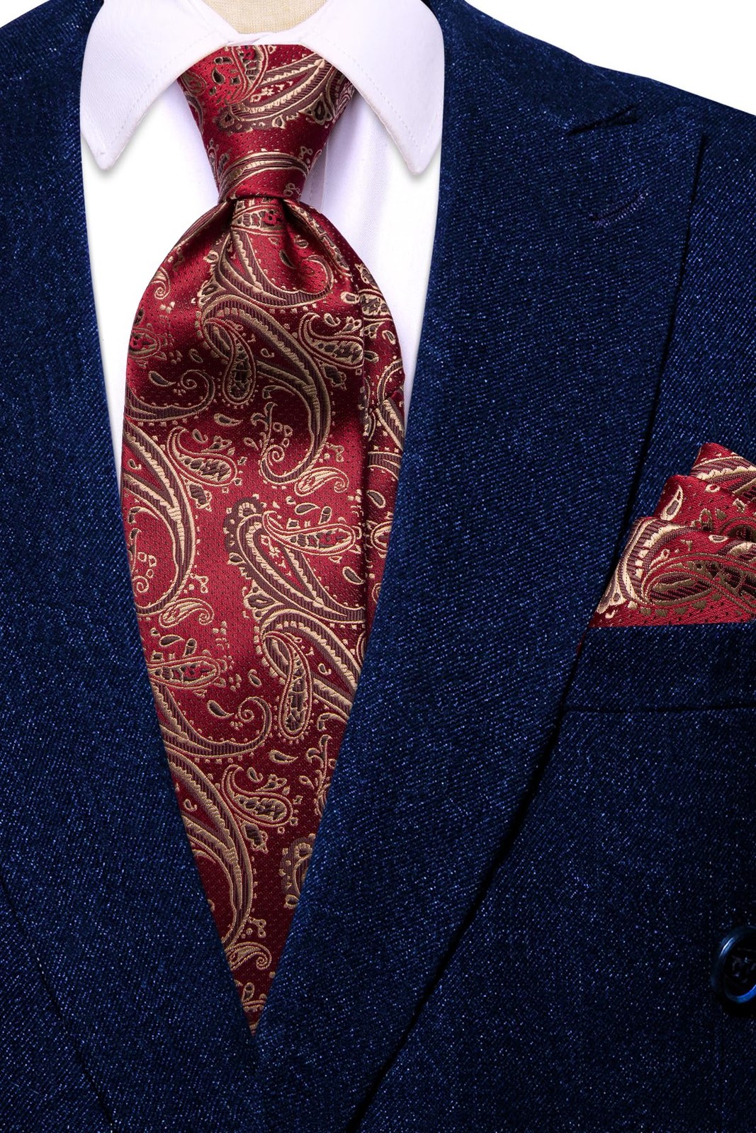 Hi-Tie Silk Paisley Ties for Men Necktie Pocket Square Cufflinks Set Foral Ti...