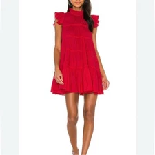 Rhode Tiffany Dress Womens Medium Candy Red Ruffle Mini Mock Neck Resort Preppy