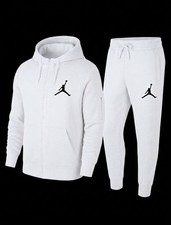 Men s Jordan White Tracksuit Set Zip Hoodie To Match Joggers Athletic Streetwear