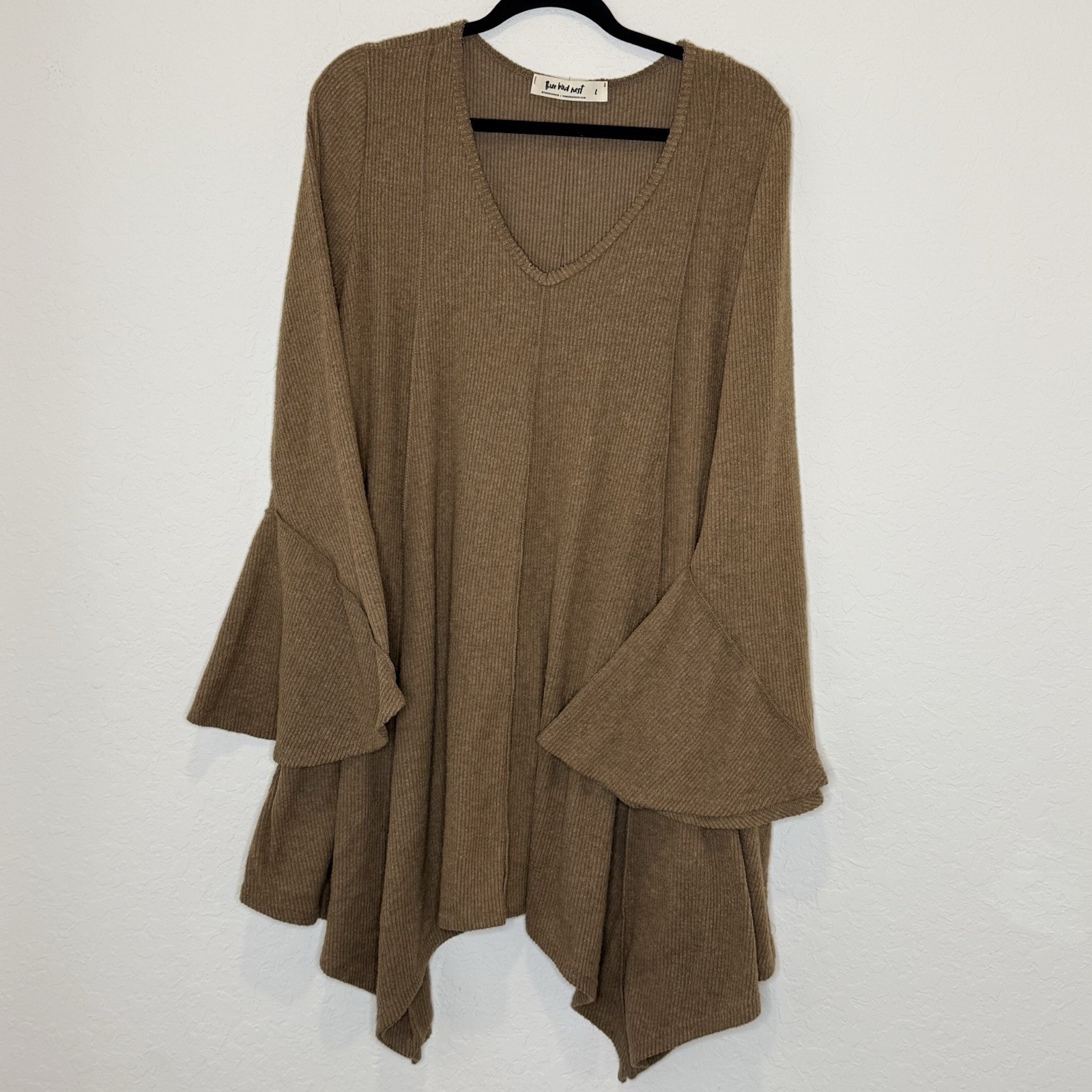 Three Bird Nest THE NEST GOLDEN HOUR LONG BELL SLEEVE TUNIC DRESS Mocha L Boho