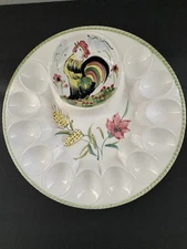 Vintage Embassy Quality Products Deviled Egg Plate with Rooster Hand Painted