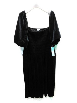 Draper James 2X NWT Black Velvet Puff Sleeve Dress Off Shoulder Midi Stretch Top