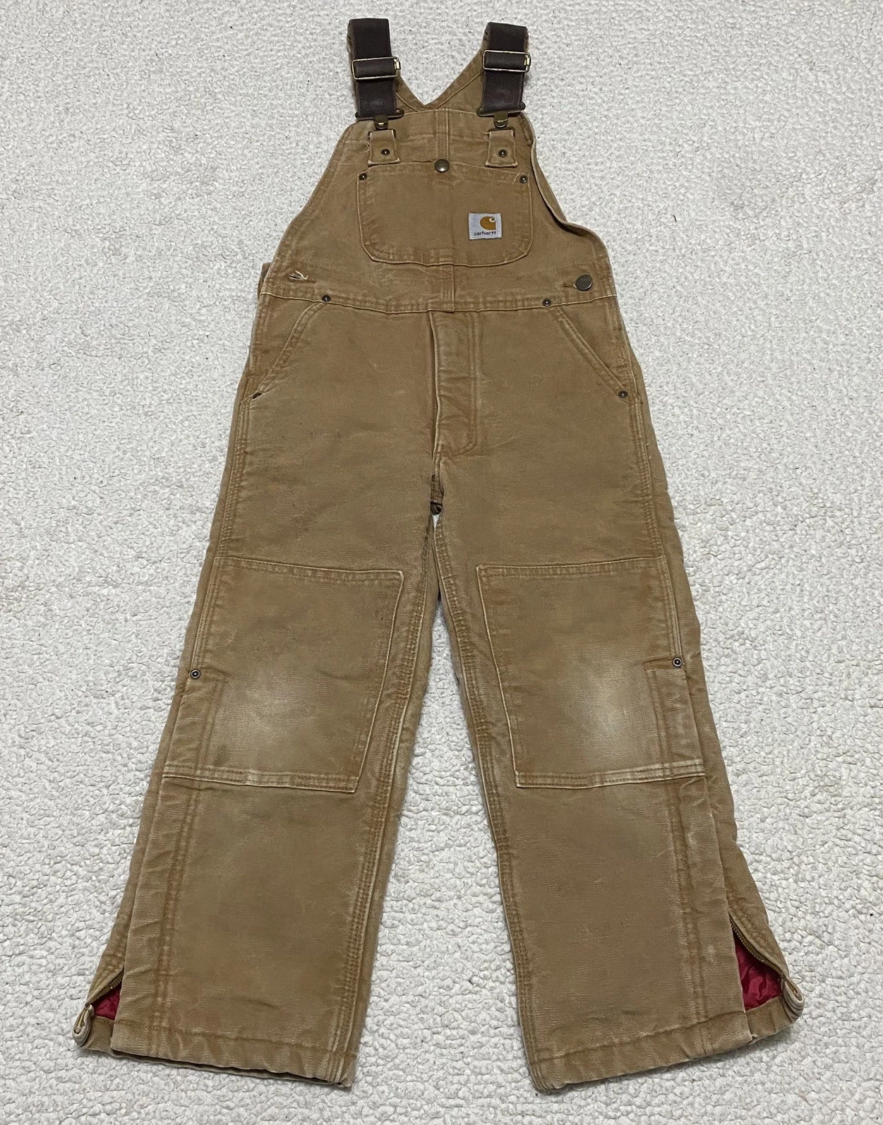 Carhartt Bib Overalls Youth Large Brown Insulated Canvas Double Knee YYR02 BRN