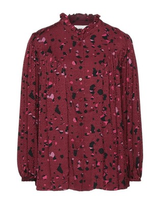 ba&sh Chemise Tonka Size 0 Blouse in Bordeaux Button Down Ruffle Neck Top NEW