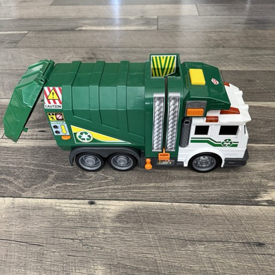 #ad Dickie Toys Recycle Garbage Truck Lights Sounds Green Action Toy Diecast WORKING $12.14