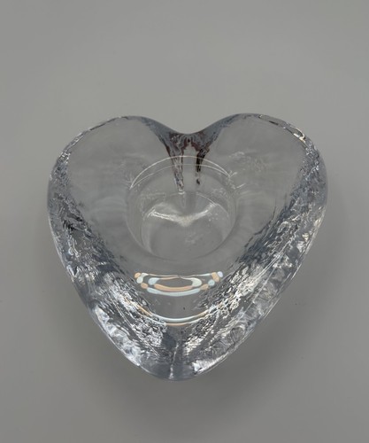 Simon Pearce Heart Textured Clear Art Glass Tea Light Votive Candle Holder 5"