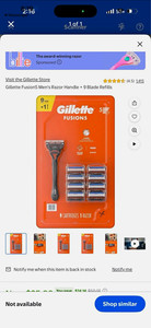 Gillette Fusion5 Cartridge Razor Handle, Black + 9 Blade Refills, 5-Blade