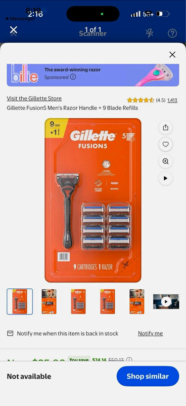 Gillette Fusion5 Cartridge Razor Handle, Black + 9 Blade Refills, 5-Blade