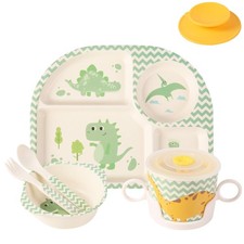 7Pcs/Set Bamboo Kids Dinnerware Set - Children Dishes - Food Plate Bowl Cup S...