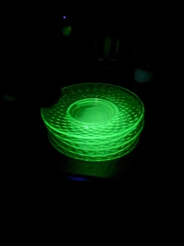 Set of 5 Imperial Diamond Quilted Green Uranium Glass 6” Plates Depression Glass