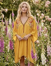 Johnny Was 3X Plus Mustard Yellow Shift Mini Dress Kaftan Tunic Top Lightweight