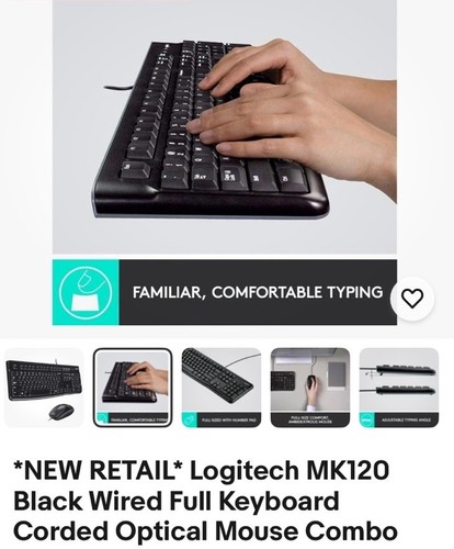 Logitech MK120 Noir Filaire Clavier Complet Filaire Souris Optique Combo NEUF - Photo 2/12
