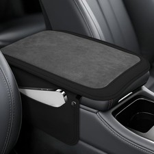 Universal Fluffy Car Armrest Console Cover with 2 Storage Bags Soft Leather