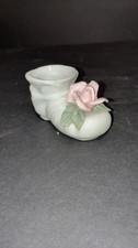 Vintage Porcelain Baby Shoe Figurine with Pink Applied Rose