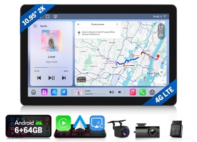 DVR+OBD+ 10.95'' Car Stereo Android 13 2K QLED Screen GPS 4G LTE Wireless CarPlay