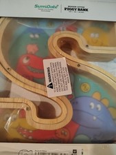 Summidate Wooden Letter S Piggy Bank With Colorful Dinosaur Background