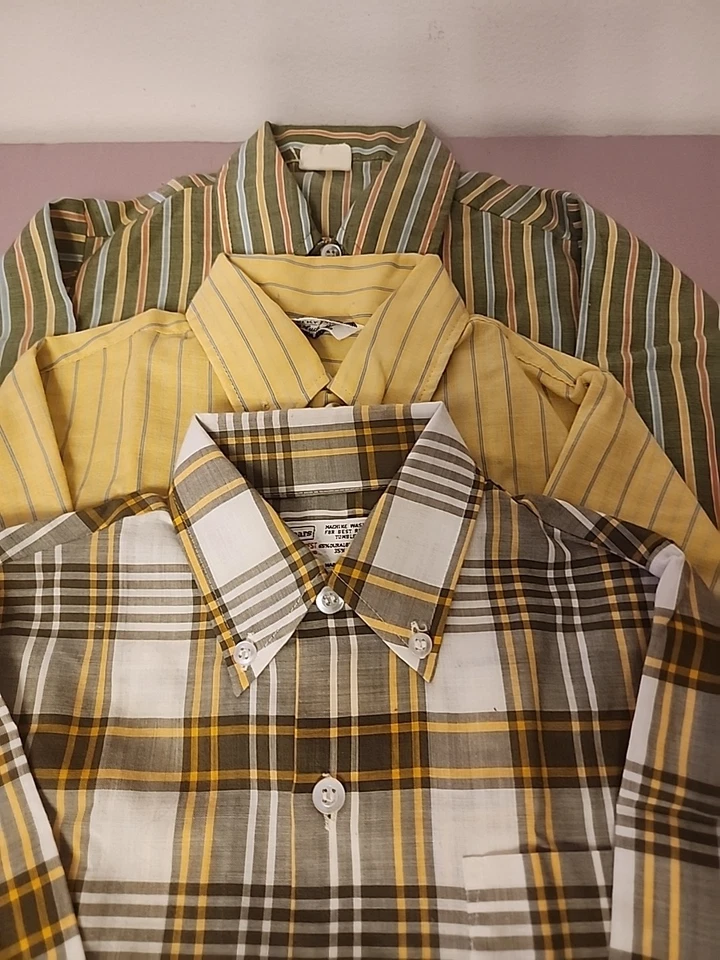 Vintage 70's Long Sleeve Plaid And Striped Shirts Boys Size 5 Set Of 3 - Image 2 of 4