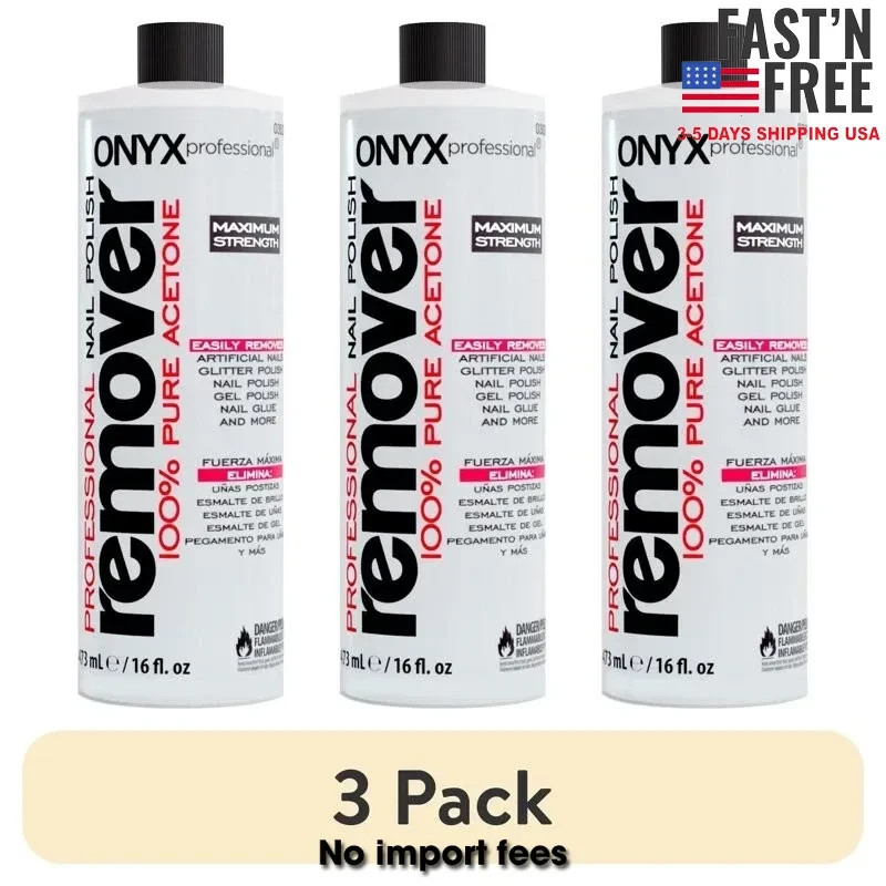 (3 pack) ONYX Professional® 100% Pure Acetone Nail Polish Remover, 16 fl oz