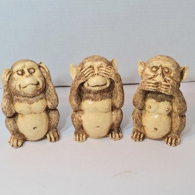 Vintage Three Wise Monkeys Formalities By Baum Bros. Lot Of 3 Resin 4.5x4x7.25''