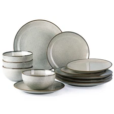 Ceramic Dinnerware Sets for 4, 12 Pieces Stoneware Plates and Bowls Sets, Rea...