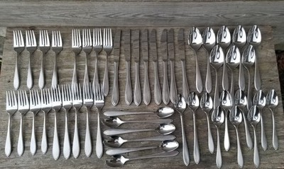 NOS Interpur INR5 Beaded Edge Stainless Flatware Set 8 Settings 49pcs Vtg Japan
