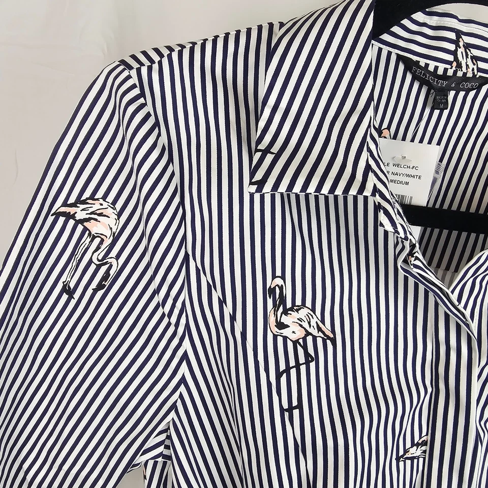 Vestido Camisa Felicity & Coco Azul Marino Blanco Rayas Flamenco Nuevo con Etiquetas Talla M Foto 3 de 4