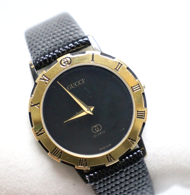 Gucci 3200M Watch Men 33mm Black Dial Gold Black Tone Round