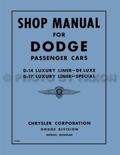 1940 Dodge Car Shop Manual D14 and D17 Repair Service Book