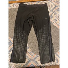 Nike Dri-FIT Womens Black Capri Leggings Reflective Dot Running Pants Size L