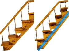 Vintage LARGE 30" Wood Stair Steps Wall Shelf Hanging Pegs Tiered Display Decor