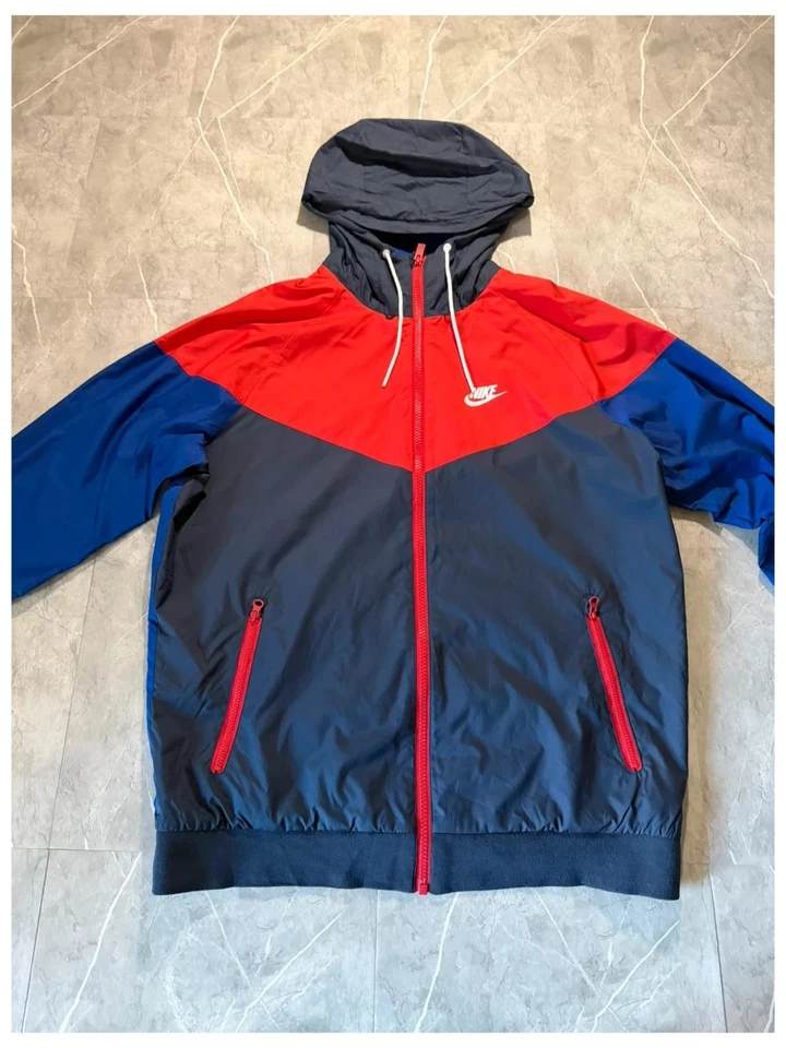 Veste Nike Windrunner, Coupe-vent à capuche zippée, Colorblock Rouge et Bleu - Photo 2/4