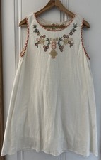 Hem & Thread Embroidered Boho Dress Medium Cream Sleeveless Peasant