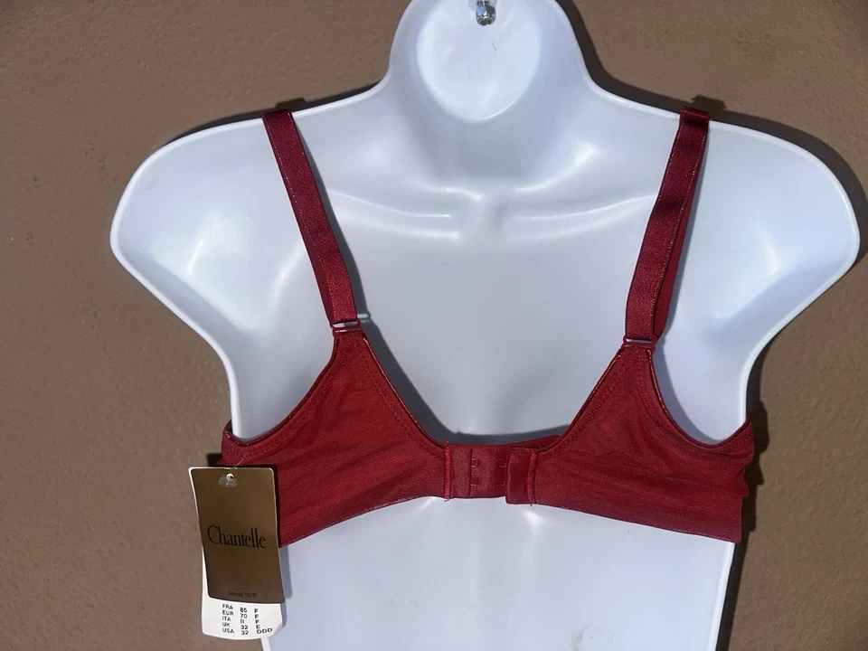 Chantelle Parisian Unlined Plunge Bra Underwire UkSz 32E US Sz 32DDD Red  14710 - Image 4 of 4