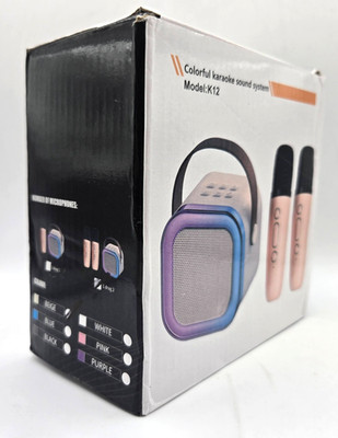 Mini Bluetooth Portable Karaoke Speaker with 2 Wireless Microphones - BEIGE NIB