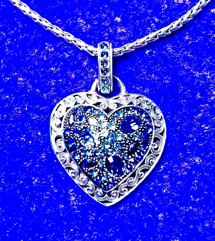 BRIGHTON CRISTAL VIAJE TONOS AZULES CRISTAL SWAROVSKI CRISTAL SLV CORAZÓN COLLAR NUEVO CON ETIQUETAS+BOLSO✨VTG Foto 3 de 4