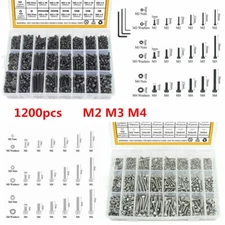 1200PCS M2 M3 M4 Hex Socket Head Screw Cap Bolts Nuts Washers & Wrench Kits AO