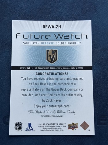2022-23 Upper Deck SP Authentic Zack Hayes Future Watch Autogramm 341/699 - Bild 2 von 2