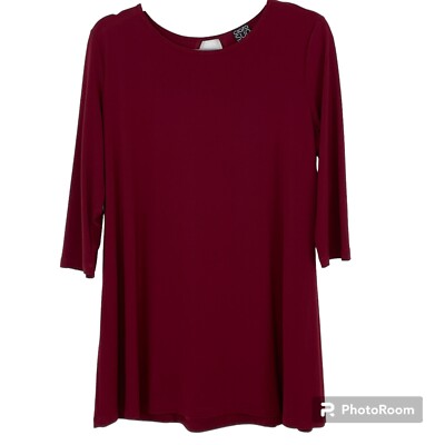 Clara Sun Woo Tunic Top Size M Stretch Red 3/4 Sleeve Cut Out