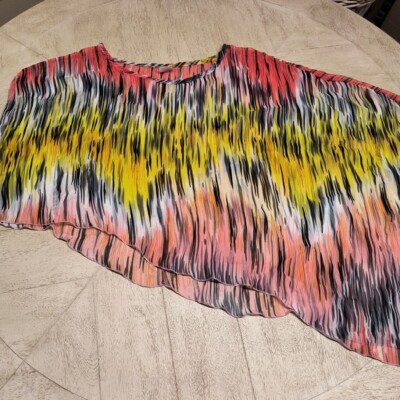 Charlotte Russo Sheer Asymmetric Shawl Top / Swimsuit Cover up Vacation Vibe SzM