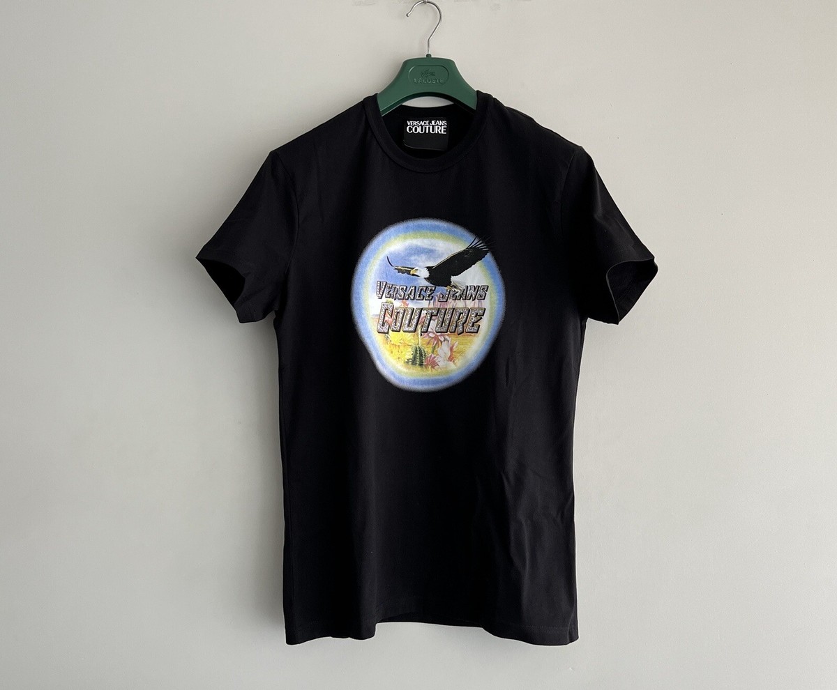 Versace Jeans Couture T-shirt Sequined Eagle Logo XXL Size Black  