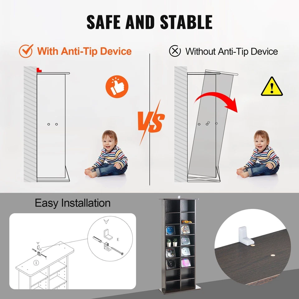 Шкаф для хранения мультимедиа, 8-слойная полка для DVD вмещает 464 компакт-диска, регулируемые полки для компакт-дисков - Изображение 4 из 4