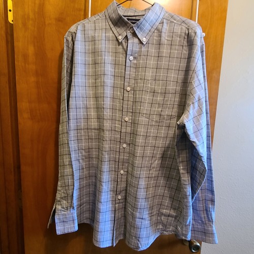Croft & Barrow pflegeleichtes Shirt Herren grau/weiß kariert Langarmtasche Gr. L