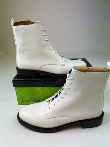 Sam Edelman Womens Nina Combat Boots White Leather Lace-Up Ankle Shoes Sz 8M - Picture 2 of 9