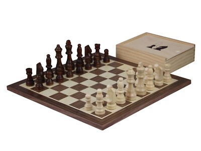 Nussbaum Schachspiel mit Schachfiguren und Schachbox 14 Zoll