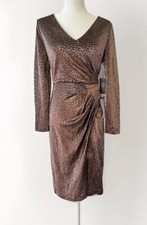 Vince Camuto Metallic Animal Print Stretch Dress Brown Sz 8 Cocktail Slit NWT