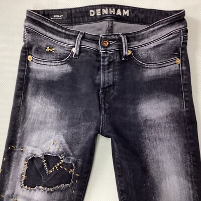 Damen DENHAM SPRAY SUPER SKINNY schwarz verwaschen Jeans Größe 6 W25 L28 (445B)