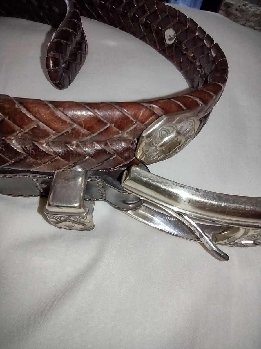Vintage BRIGHTON Double Braided Brown Leather Concho Belt Size S Waist 28 Brighton Brown 2 Row Braided Leather Belt S 28 Silver  main image 3