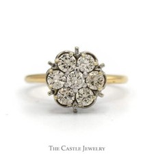 .85cttw Round 7 Diamond Cluster Ring in 10k Yellow Gold